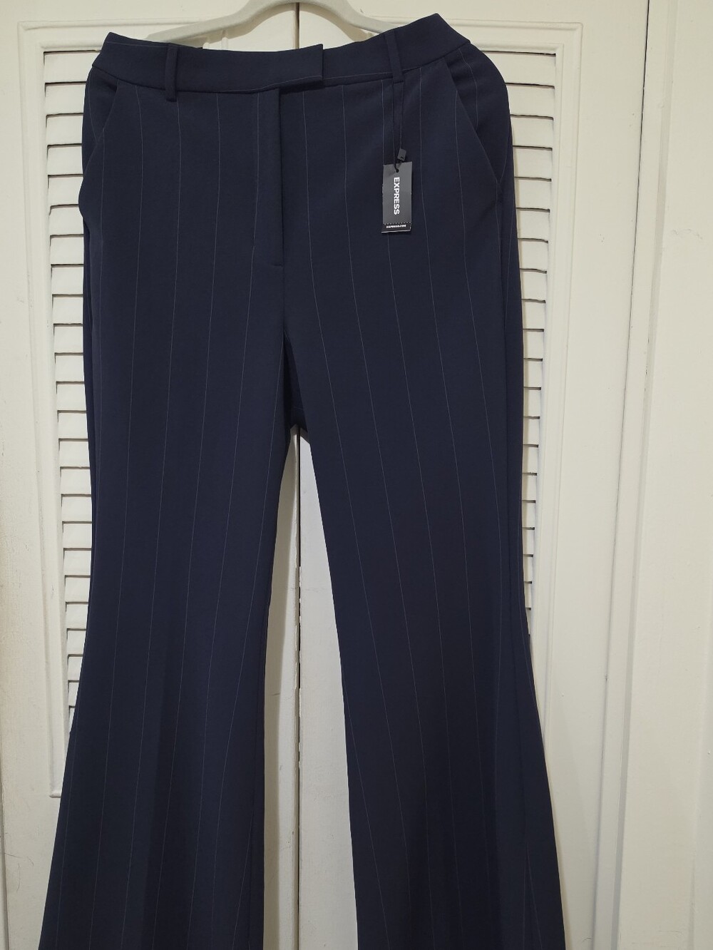 Express Women's Navy Pinstripe Wide-Leg Pants